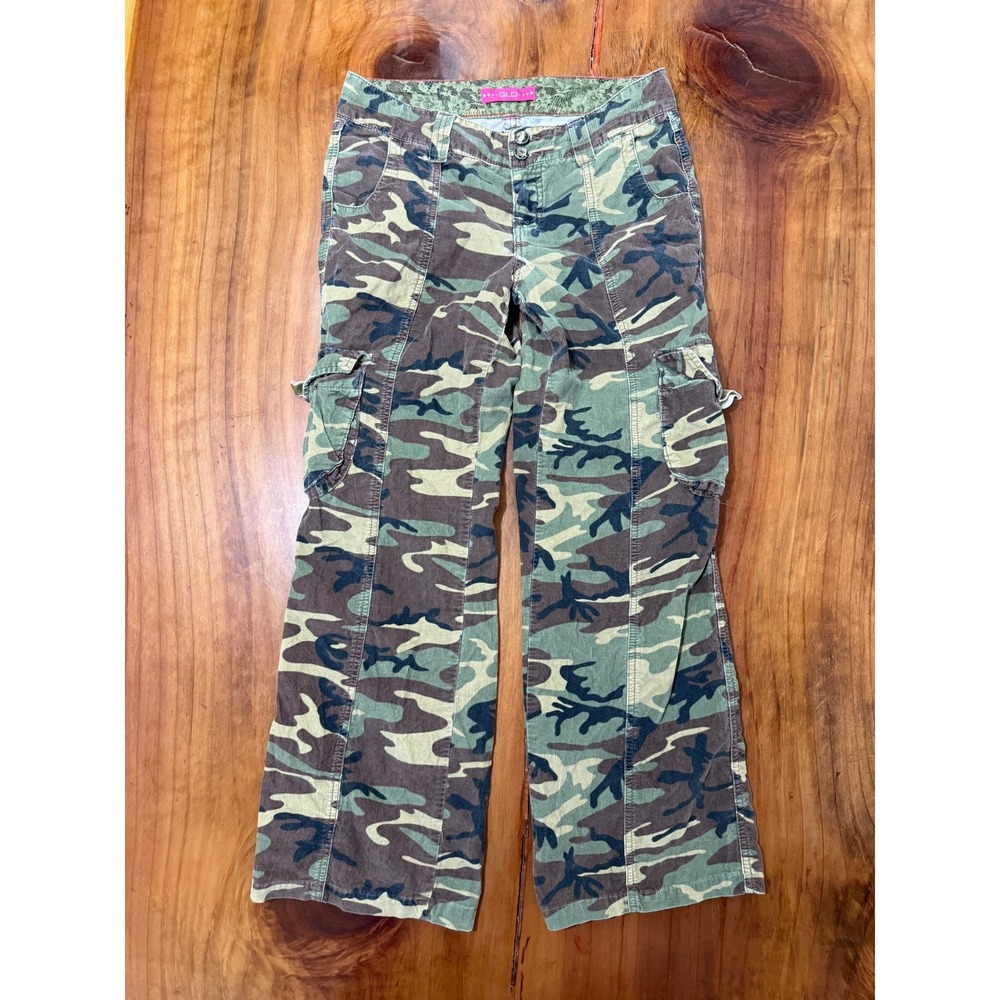 Vintage Y2K Glo Cargo pants 5 Wide leg Corduroy Camo Cotton Low rise W3-23